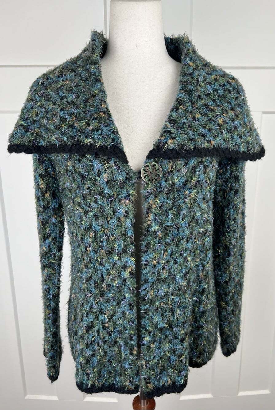Vintage Susan Bristol Cardigan Sweater M Multicolored Textured Cape Collar